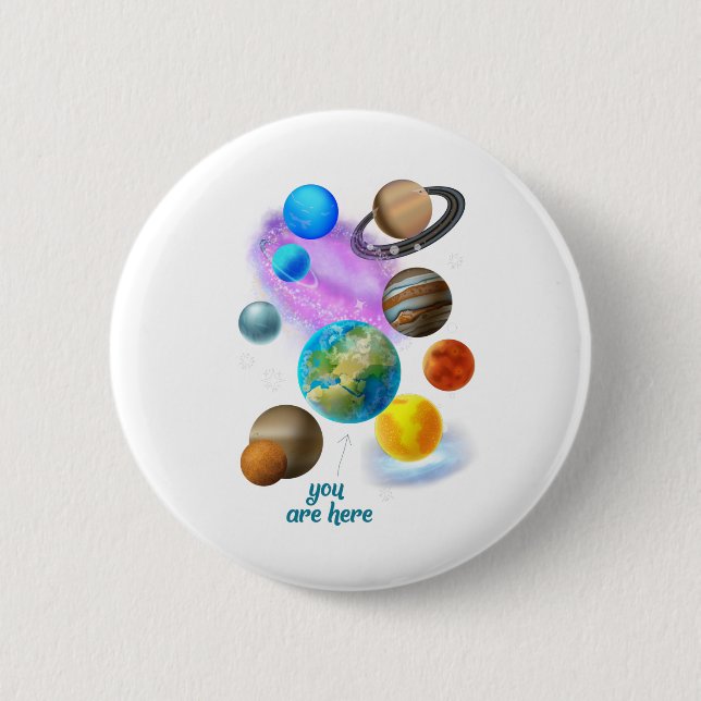 Badge Rond 5 Cm multi vous êtes ici planètes Modifier (Devant)