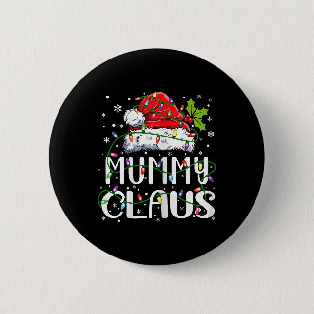 Badge Rond 5 Cm Mummy Claus Noël Père Noël Famille jumelle Chapeau (Devant)