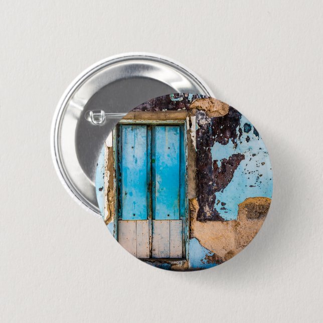 Badge Rond 5 Cm Mur bleu et porte (Devant & derrière)