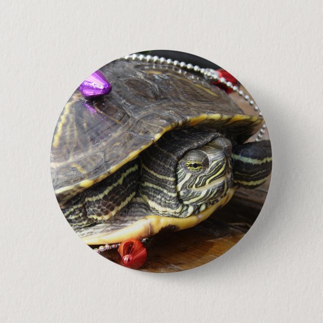 Badge Rond 5 Cm Murtle la tortue de Noël (Devant)