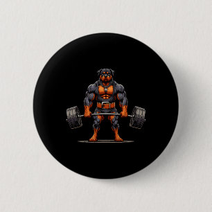 Badge Rond 5 Cm Muscle Rottweiler Chien Levant à la date Gym Weigh