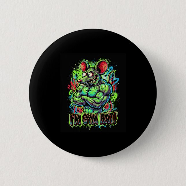 Badge Rond 5 Cm Muscular Gym Rat Bodybuilder Graffiti Workout Fitn (Devant)