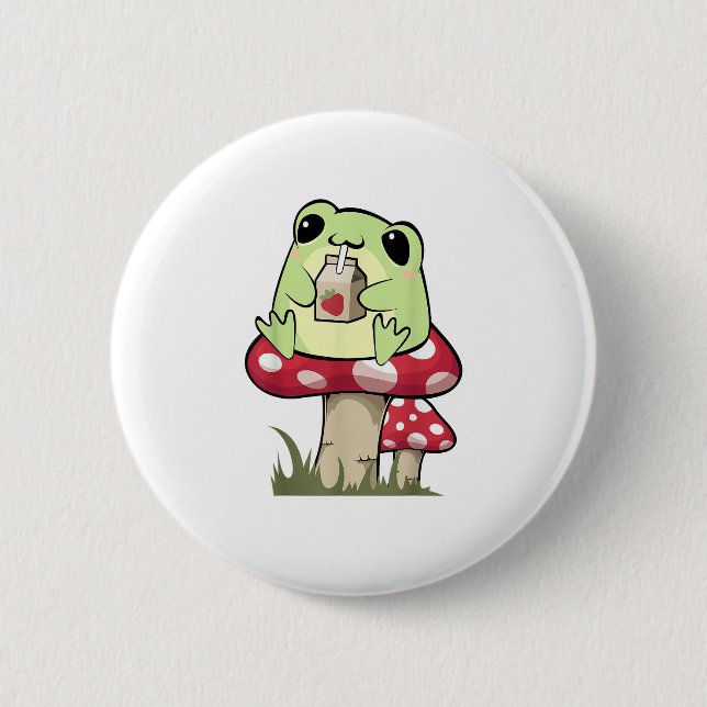 Badge Rond 5 Cm Mushroom Frog Goblincore Mycology Creative Style (Devant)