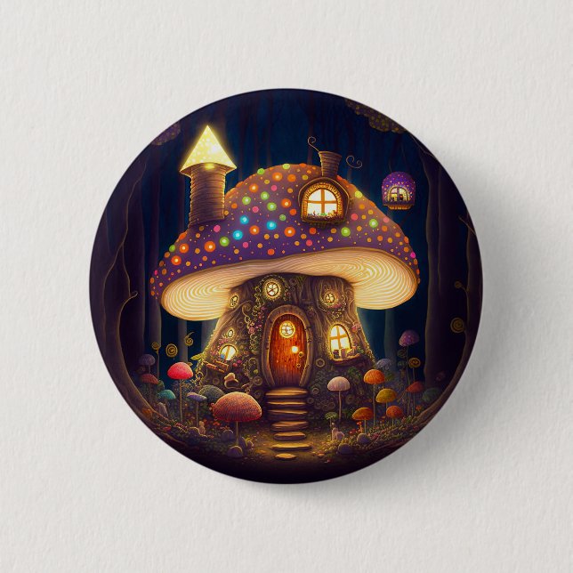 Badge Rond 5 Cm Mushroom House Imaginaire Art (Devant)