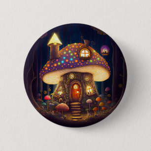 Badge Rond 5 Cm Mushroom House Imaginaire Art