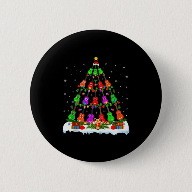 Badge Rond 5 Cm Music Lover Musical Ukulele Guitar Christmas Tree  (Devant)