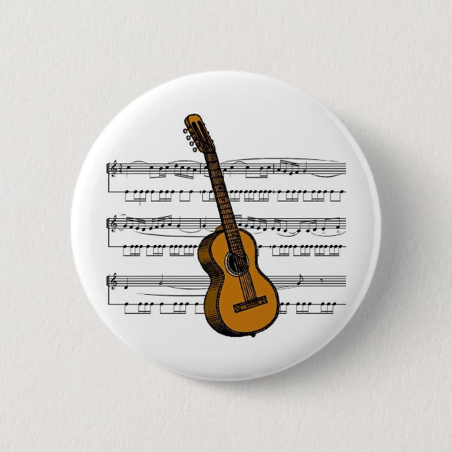 Badge Rond 5 Cm Musical 07 B de guitare acoustique (Devant)