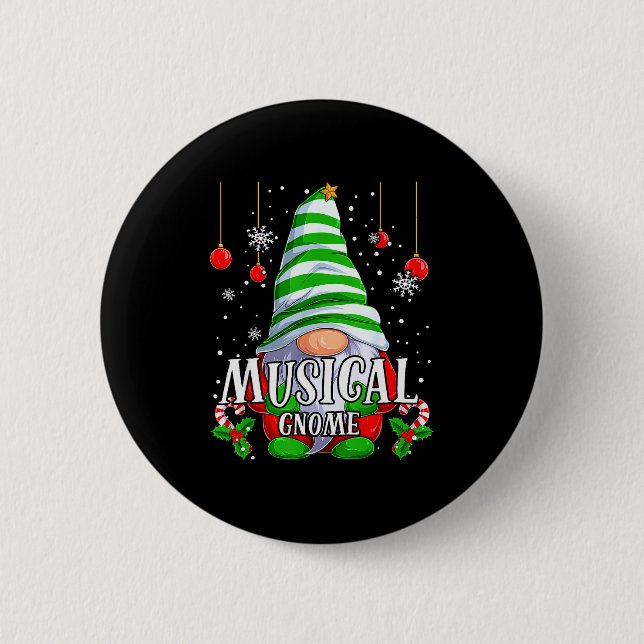 Badge Rond 5 Cm Musical Gnome Christmas Pajamas Matching Family Gr (Devant)