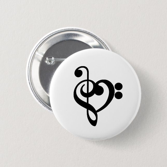 Badge Rond 5 Cm Musicien Coeur de musique - Treble Bass Clef (Devant & derrière)