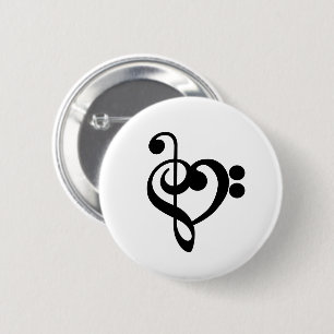 Badge Rond 5 Cm Musicien Coeur de musique - Treble Bass Clef