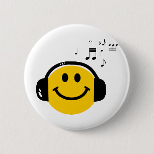 Badge Rond 5 Cm Musique Aimer un visage heureux avec casques