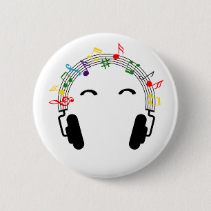 Badge Rond 5 Cm Musique colorée, poutres. Les écouteurs.