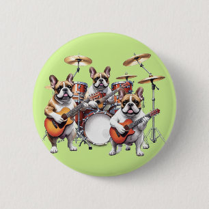 Badge Rond 5 Cm Musique de Bouledogues Français