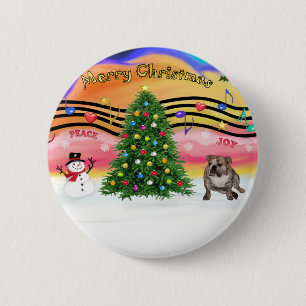 Badge Rond 5 Cm Musique de Noël 2 - Bouledogue Anglais (bringé 4)