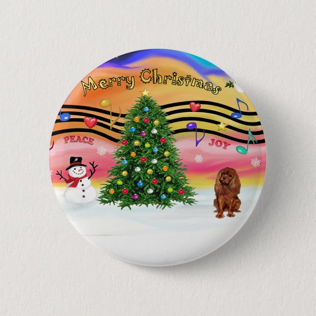 Badge Rond 5 Cm Musique de Noël 2 - Cavalier (Ruby) (Devant)