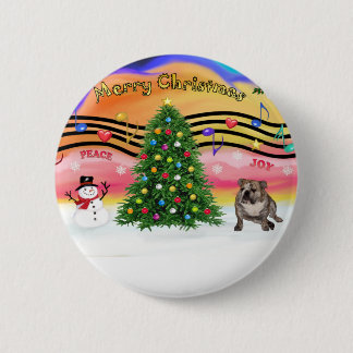 Badge Rond 5 Cm Musique de Noël 2 - Chien-taureau anglais (brindle