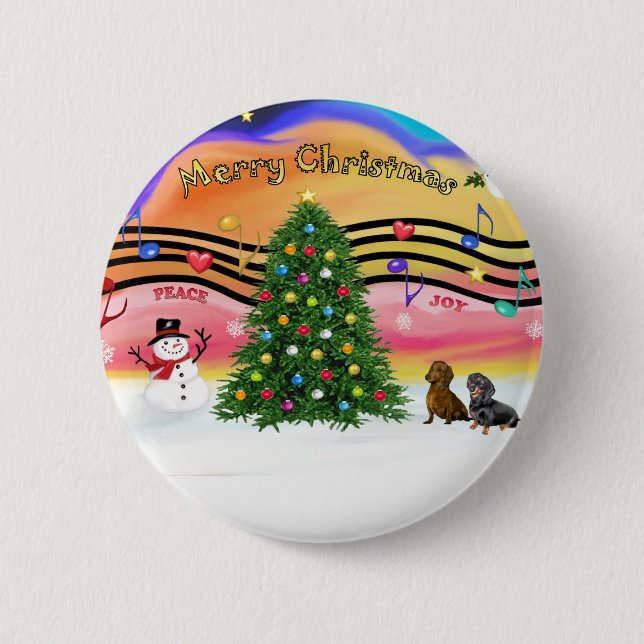 Badge Rond 5 Cm Musique de Noël 2 - Dachshunds (deux) (Devant)