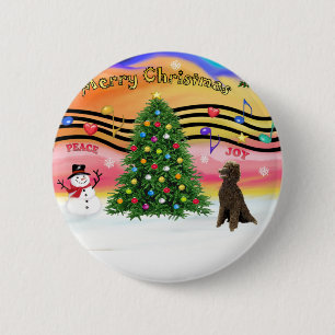 Badge Rond 5 Cm Musique de Noël 2 - Poodle (standard de chocolat)