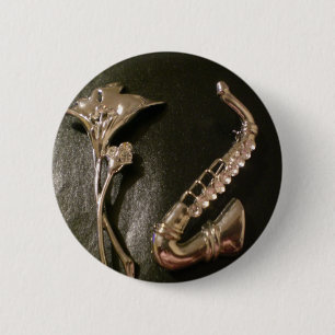 Badge Rond 5 Cm Musique et fleurs