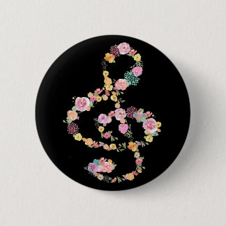 Badge Rond 5 Cm musique floral treize clef sur noir