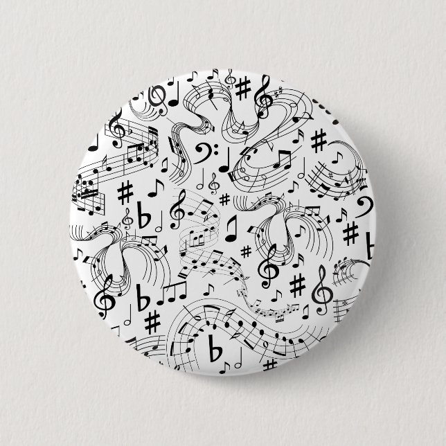 Badge Rond 5 Cm Musique Notes musicales Noir et blanc (Devant)