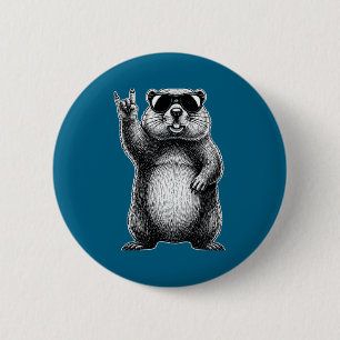 Badge Rond 5 Cm Musique rétro de la marmotte Woohuck Rock marmotte