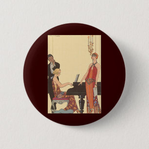 Badge Rond 5 Cm Musique vintage, chanteur de piano Art Déco