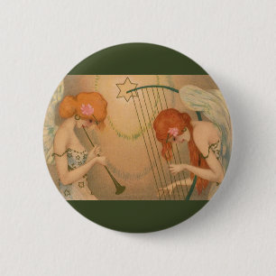 Badge Rond 5 Cm Musique vintage Victorian Angels Musiciens Flute H