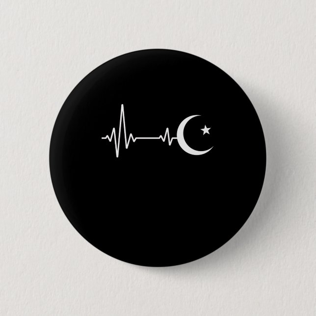 Badge Rond 5 Cm Muslim Islam Heartbeat Islamic Allah Mecca Hajj Gi (Devant)
