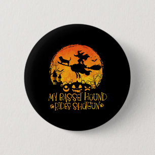Badge Rond 5 Cm My Basset Hound Rides Shotgun Dog Halloween Costum