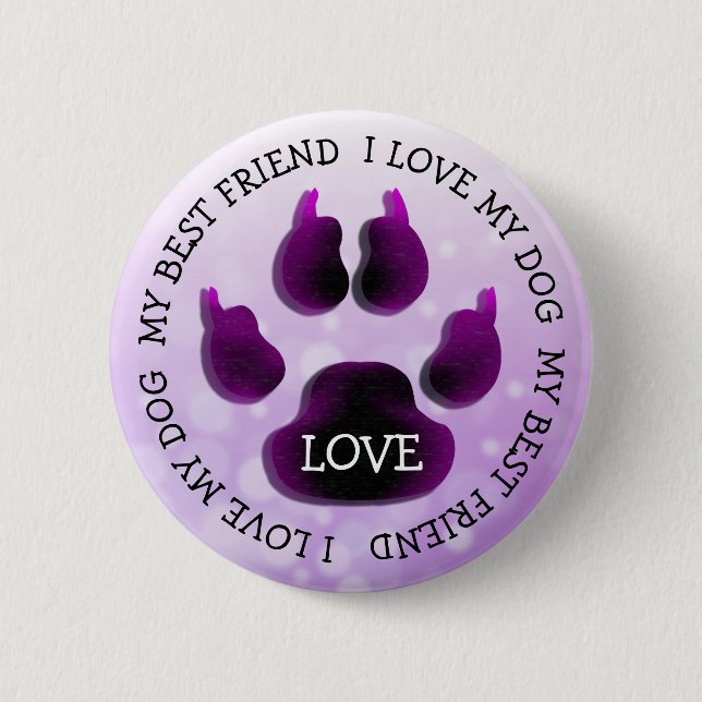 Badge Rond 5 Cm My Best Friend Paw Print Dog Canine Button (Devant)