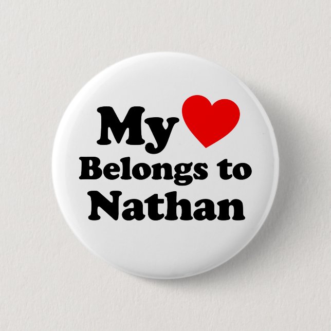 Badge Rond 5 Cm My Heart Belongs to Nathan (Devant)