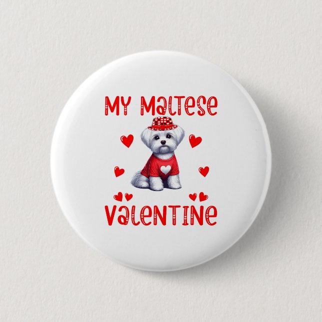 Badge Rond 5 Cm My Maltese Is My Valentine Hearts Costume Single O (Devant)