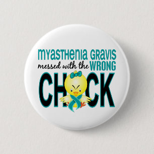 Badge Rond 5 Cm Myasthénie gravis salie avec le poussin faux