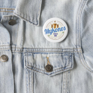 Badge Rond 5 Cm Mykonos Cyclades Îles Grèce Souvenir Vintage