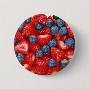 Badge Rond 5 Cm Myrtilles et fraises fraîches