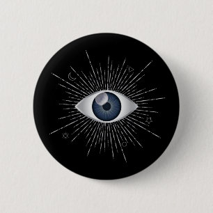 Badge Rond 5 Cm Mystic Silver and Blue Eye Nazar Mati on Black