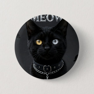Badge Rond 5 Cm Mystique Gothique : Chat Noir aux Yeux Hétérochrom