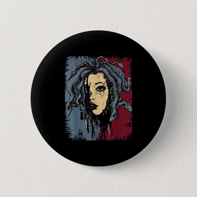 Badge Rond 5 Cm Mythique Créature Medusa Gorgones de mythologie gr (Devant)