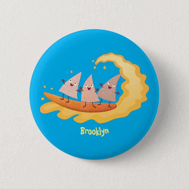 Badge Rond 5 Cm Nachos de maïs mignons surfant en dessin animé (Devant)