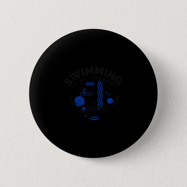 Badge Rond 5 Cm Nager drôle disant que la natation est une thérapi (Devant)