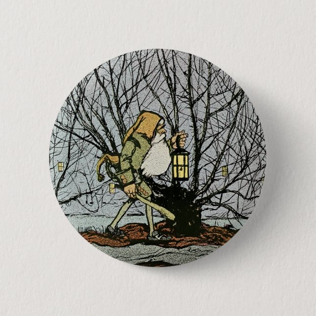 Badge Rond 5 Cm Nain avec une lanterne (Devant)