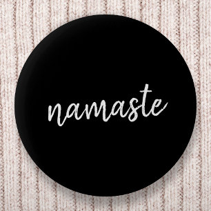 Badge Rond 5 Cm Namaste   Black Yoga Modern Spiritual Meditation