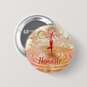 Badge Rond 5 Cm Namaste Citation Yoga Arbre de vie Zen