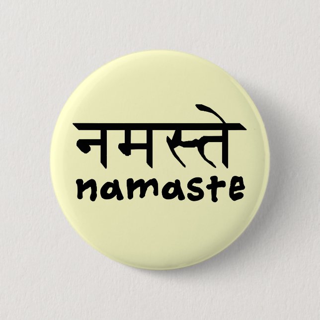 Badge Rond 5 Cm Namaste en anglais et le Hindi (Devant)