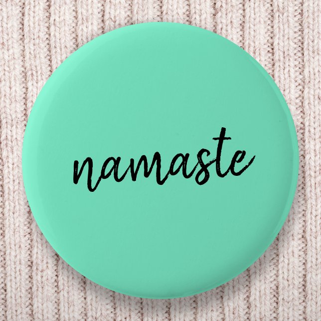 Badge Rond 5 Cm Namaste | Neo Mint Green Moderne Yoga Spirituel (Créateur téléchargé)