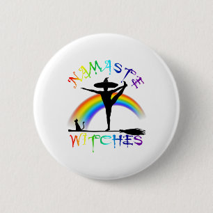 Badge Rond 5 Cm Namaste Sorcières - Yoga Fierté Lgbt Halloween