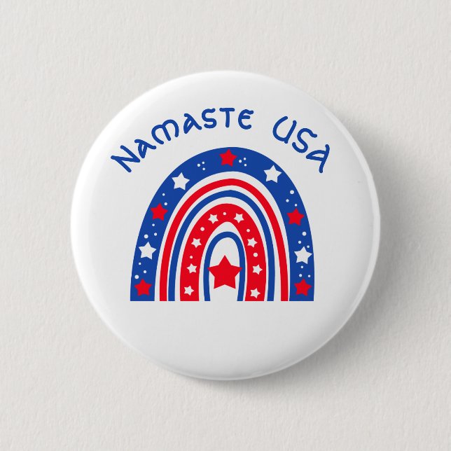 Badge Rond 5 Cm Namaste USA Patriotic Rainbow (Devant)