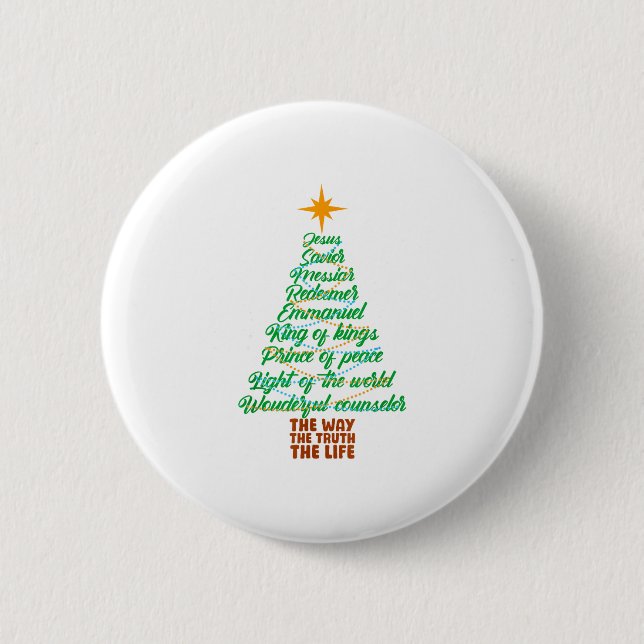 Badge Rond 5 Cm Names Of Jesus Christmas Tree Lights Christian Xma (Devant)