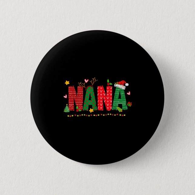 Badge Rond 5 Cm Nana Claus Christmas Lights Pajama Family Matching (Devant)